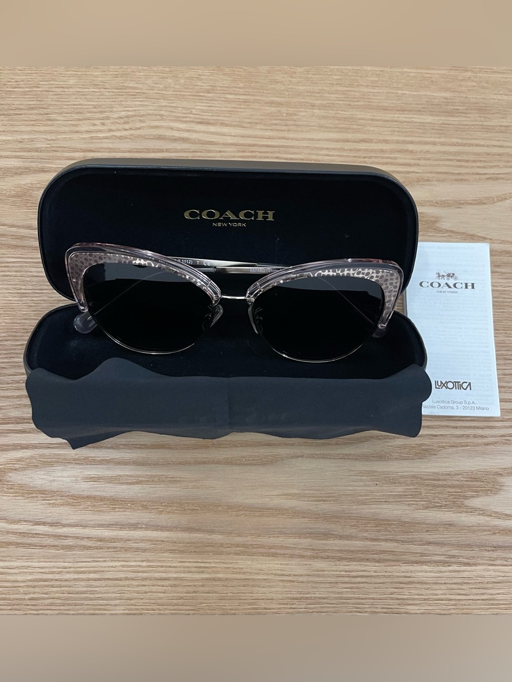 COACH HC7110 Cat-Eye Sunglasses Transparent Taupe Gold Frame
